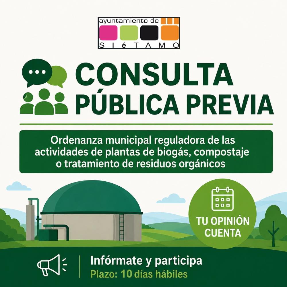 Imagen Consulta pública previa elaboración de la ordenanza municipal reguladora de las actividades de plantas de biogás, compostaje o tratamiento de residuos o subproductos orgánicos del Ayuntamiento de Siétamo