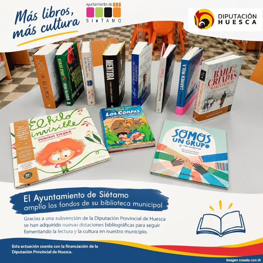 Imagen El Ayuntamiento de Siétamo amplía los fondos de su biblioteca municipal con el apoyo de la Diputación Provincial de Huesca